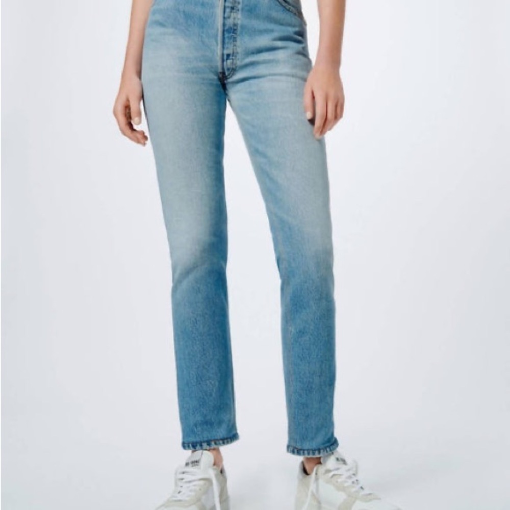 Re/Done 90’s High Rise Ankle Crop Light Blue Ankle Jeans - Picture 2 of 12